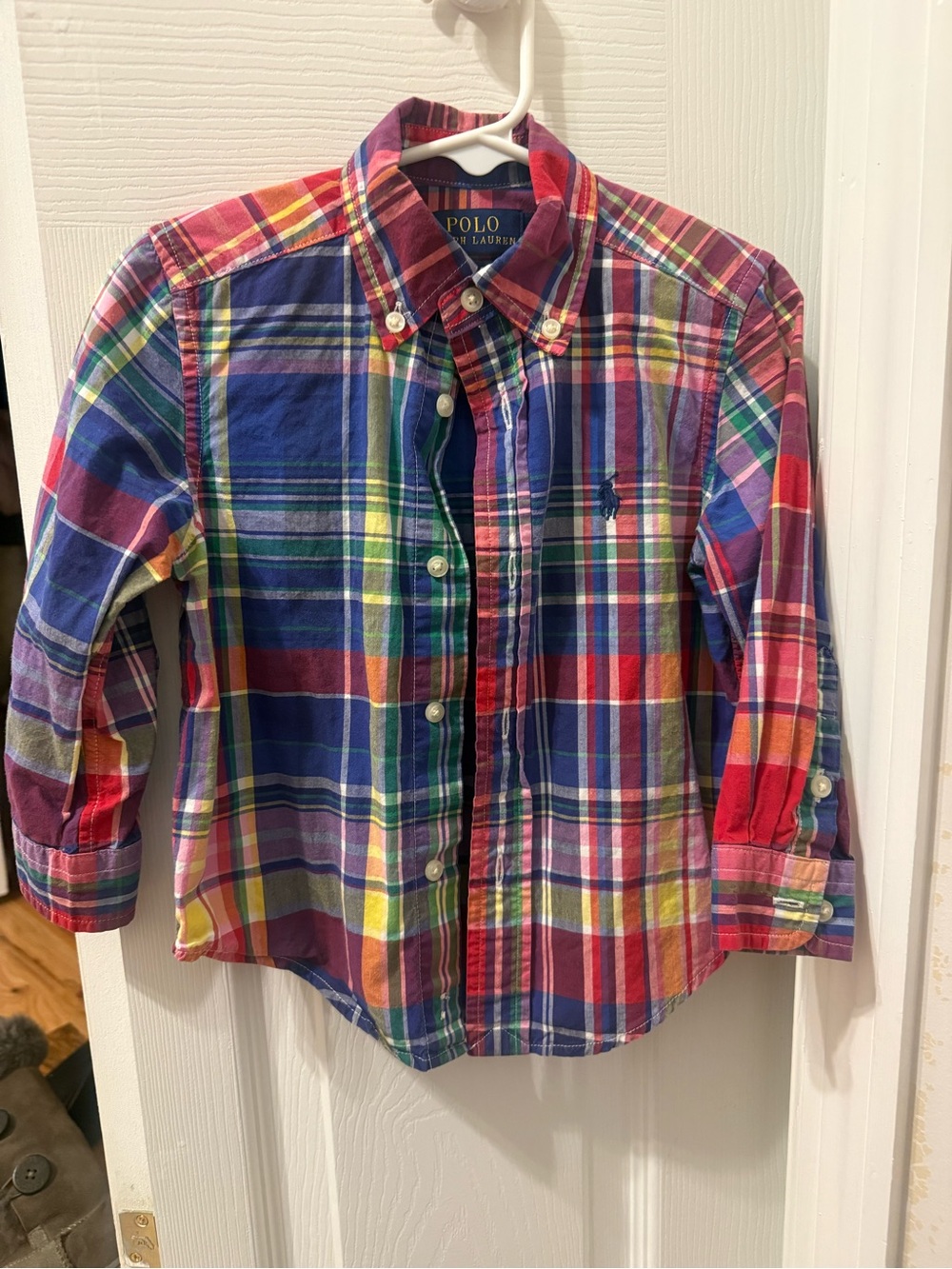 Ralph Lauren Boys' Multicolor Plaid Button-Down Shirt — Red, Blue, Green, Yellow